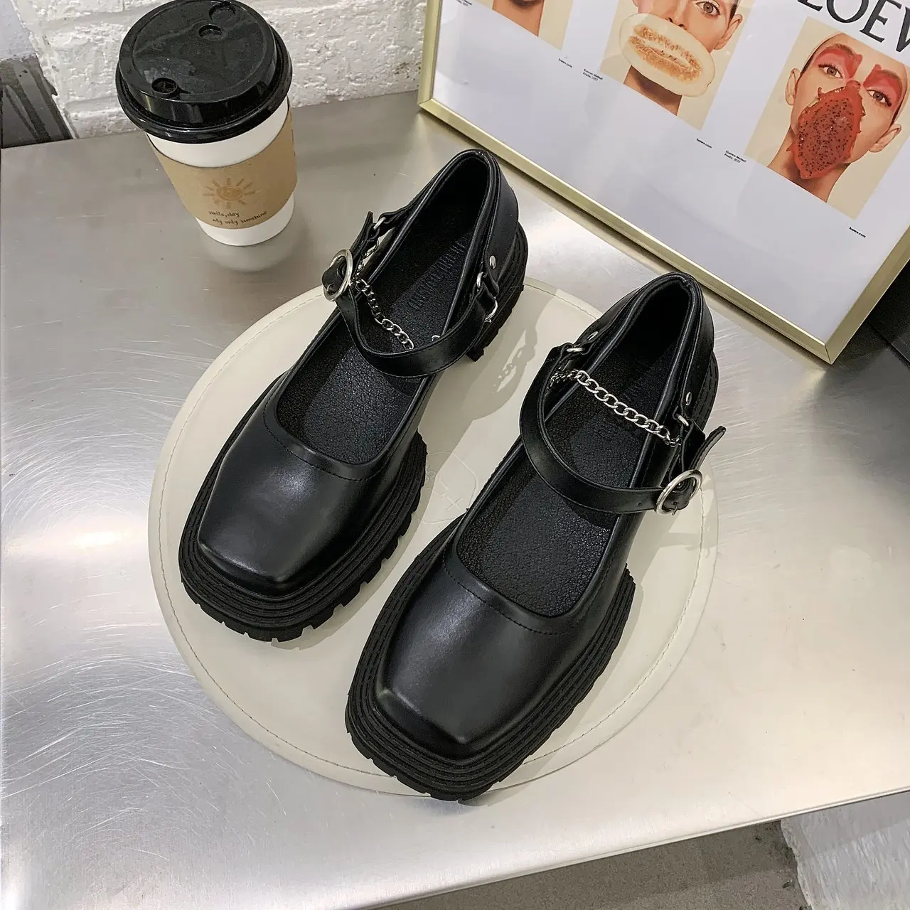 

2021 Brand New Female Lolita Cute Mary Janes Pumps Platform Wedges Square Heel women's Pumps Sweet Gothic Punk Shoes Woman Chain