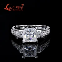 s925 silver 2ct 77mm square shape princess cut d vvs full white color moissanite setting engagement wedding ring