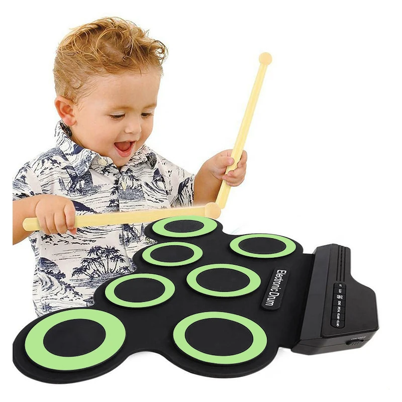 Digital Electronic Drum Kit 7-Pad with Drumsticks Foot PedalsDrum Electronic Drum Set Compact Size USB Folding Silicon Drum Pad