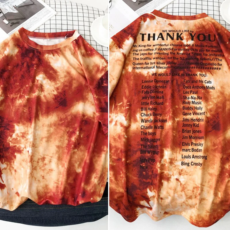 

Harajuku Style Letter Print Tie Dye Short Sleeve Tee Fashion Loose Women's Bottoming Top