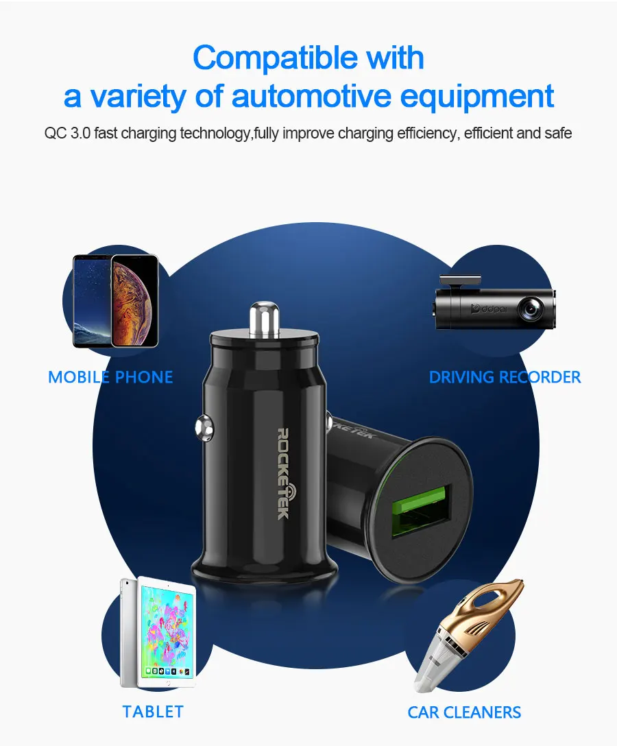 Автомобильное зарядное устройство Rocketek mi ni USB Quick Charge 3,0 Автомобильное зарядное устройство для iPhone samsung Xiaomi mi QC3.0 QC Быстрая зарядка для мобильных телефонов