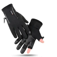 thickening touch screen waterproof windproof outdoor ridding gloves fishing gloves 2 finger flip warm protection