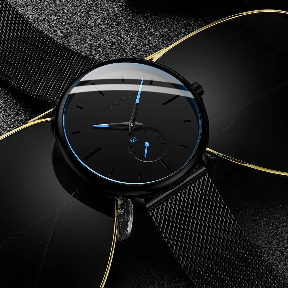 Бизнес кварцевые мужские часы CRRJU Топ бренд Роскошные Кварцевые спортивные