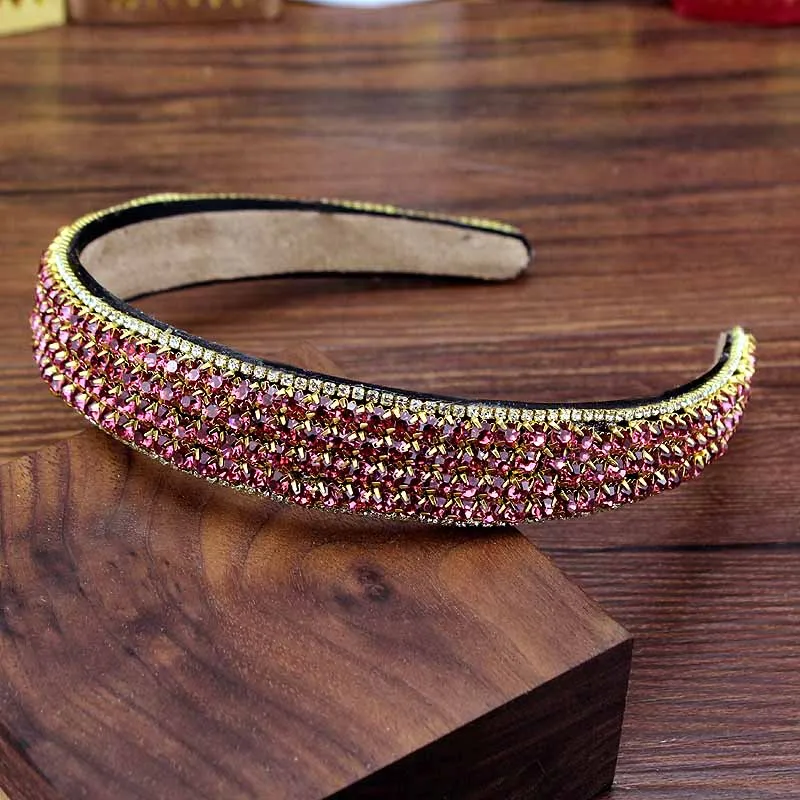 handmade headband Широкая винтажная Роскошная розовая кристальная тиара в стиле барокко, королевская повязка на голову, блестящие стразы, повязка для волос для женщин, свадебные аксессуары для волос - Окраска металла: handmade headband