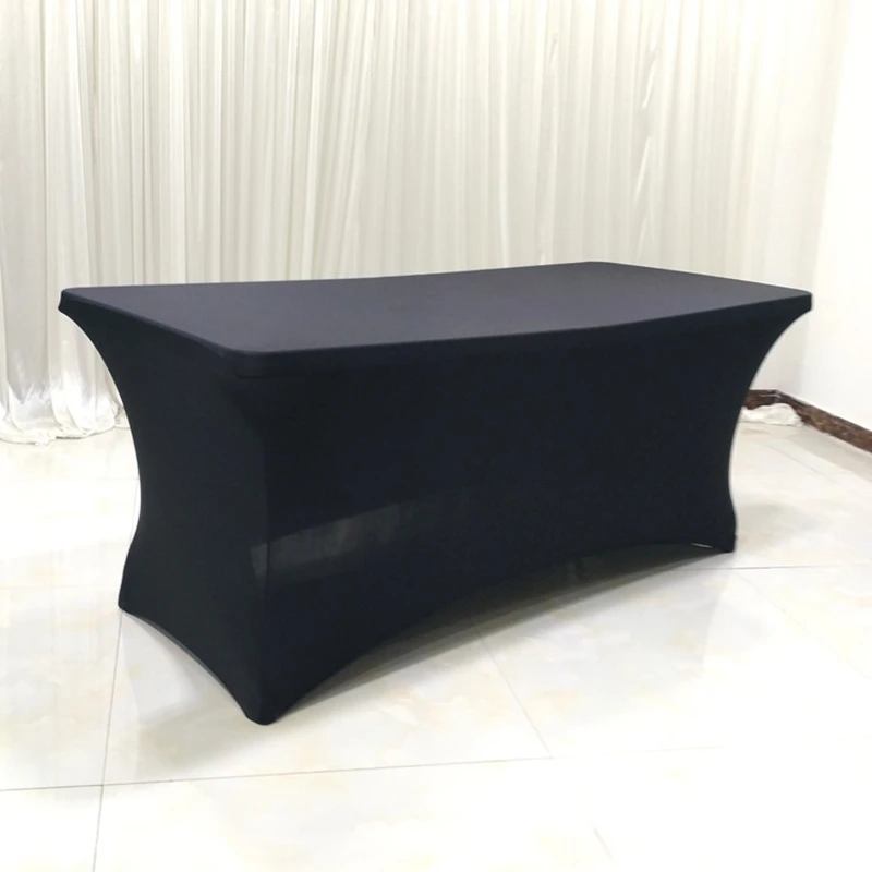 

2 PACK 4Ft Fitted Polyester Tablecloths Wedding Party Table Covers Event Stretchable Tablecloth (Black)