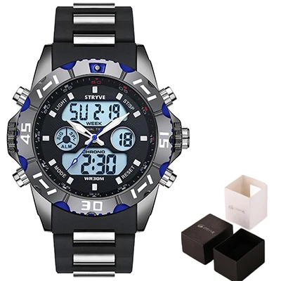 plasticbluewithbox Stryve 8011 Relojes брендовые водонепроницаемые военные спортивные часы мужские Цифровые кварцевые часы из нержавеющей стали с двойным дисплеем montre homme - Цвет: plasticbluewithbox