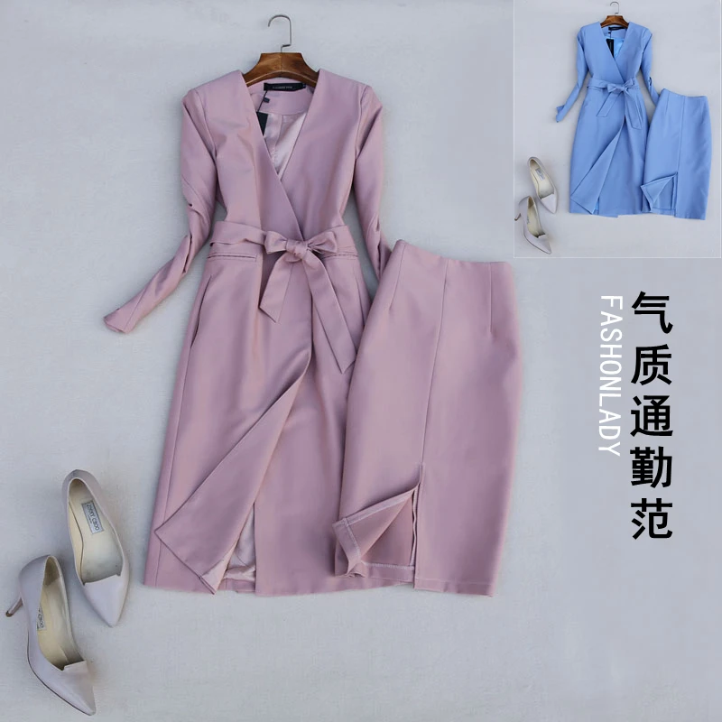 

spring Set women's fashion women's autumn new slim long-sleeved long suit windbreaker + high waist skirt temperament two-piece