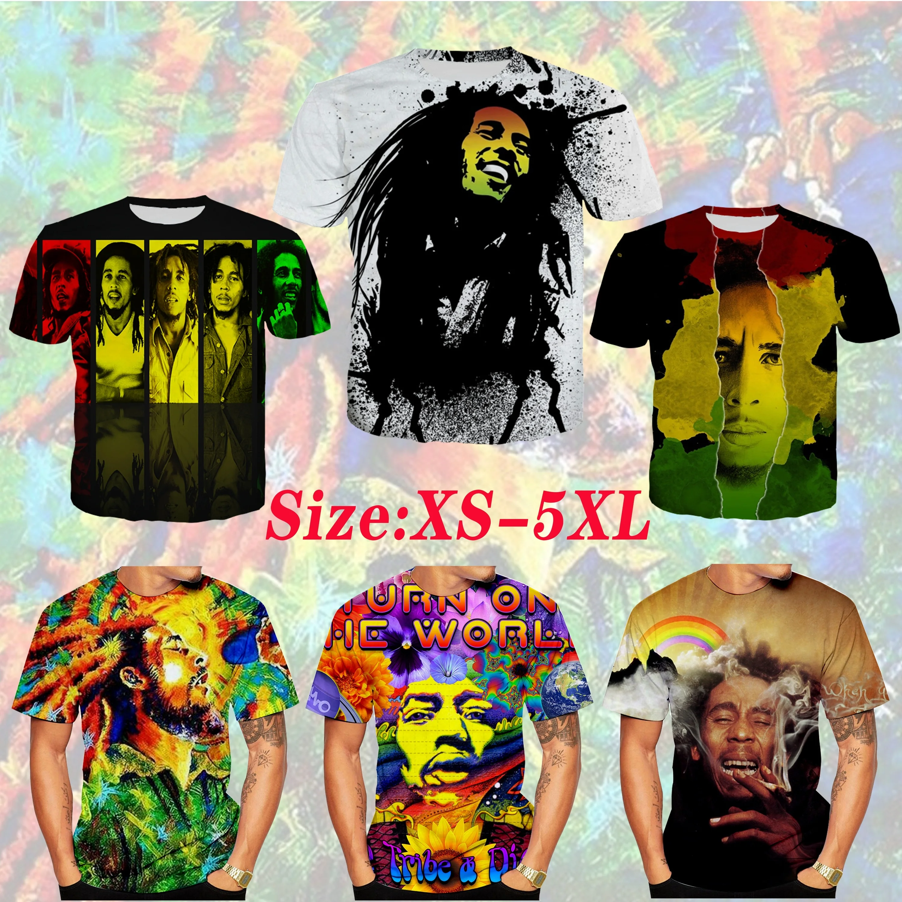 New designe bob marley 3d print cool t shirt Men/Women plus size XS-5XL | Мужская одежда