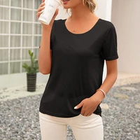 summer t shirt women clothes sexy backless hollow out asymmetrical pullover short sleeve tops solid color office lady tee shirt