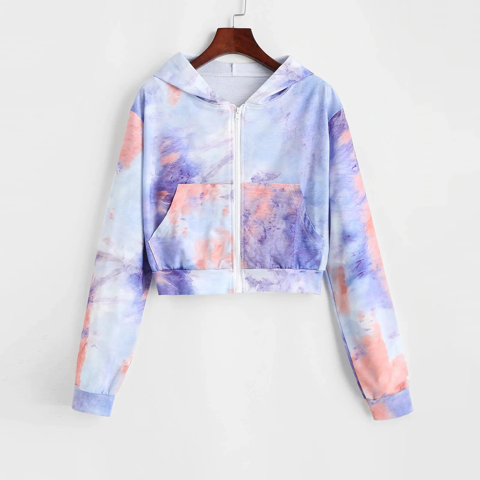 

2021 Autumn Women's Hoodies Long Sleeve Tie-dye Zip Up Hoodies Fashion Pocket Hoodie Sweatshirt Femme Tops Polerones Mujer