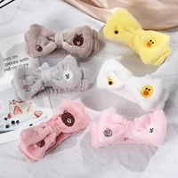 new coral velvet bowknot face wash makeup hairband cute cartoon womens headscarf girl solid color headband hair accessories