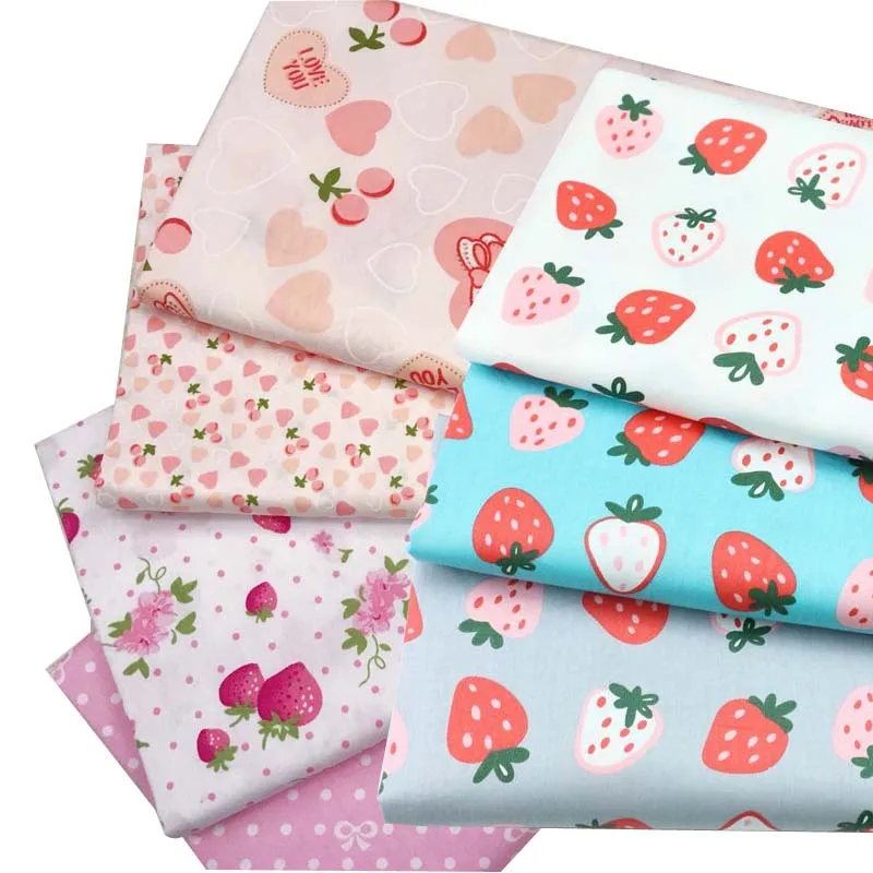 Саржевый Текстиль 100% хлопок фрукты розовое сердце вишня клубника горошек бант