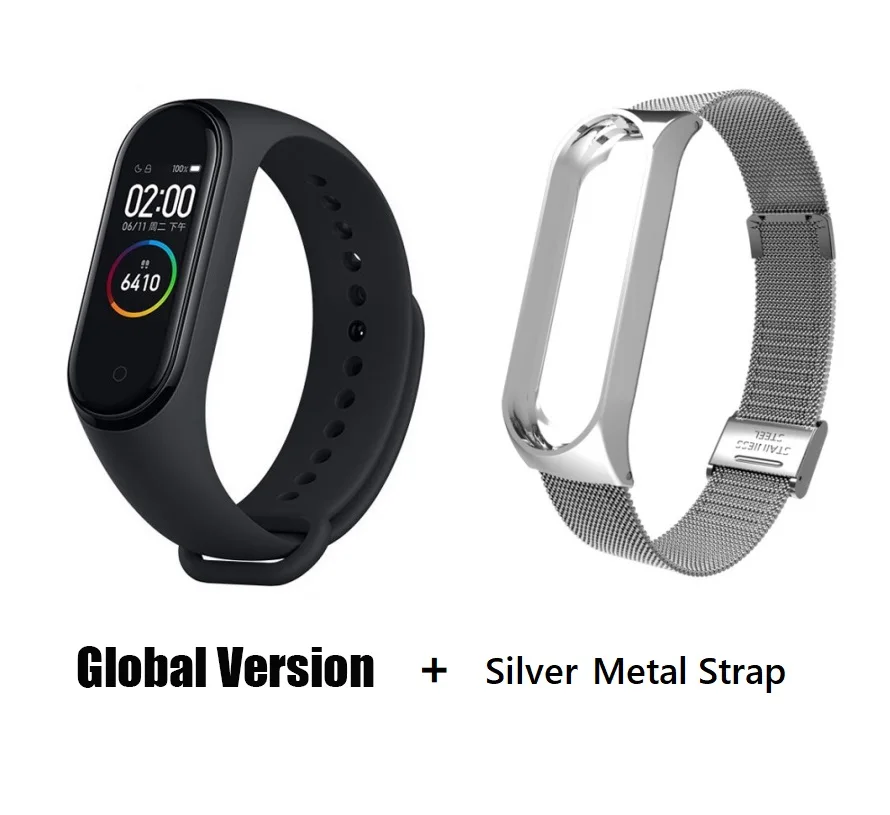 GB sliver metal Глобальная версия Xiaomi Mi Band 3 Смарт-Браслет фитнес-браслет 3 большой сенсорный экран сообщение частота сердечных сокращений Smartband - Цвет: GB sliver metal