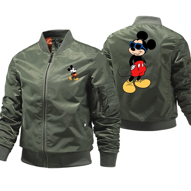 Бомбер с Микки Маусом мужская бейсбольная куртка-пилот в стиле милитари уличная