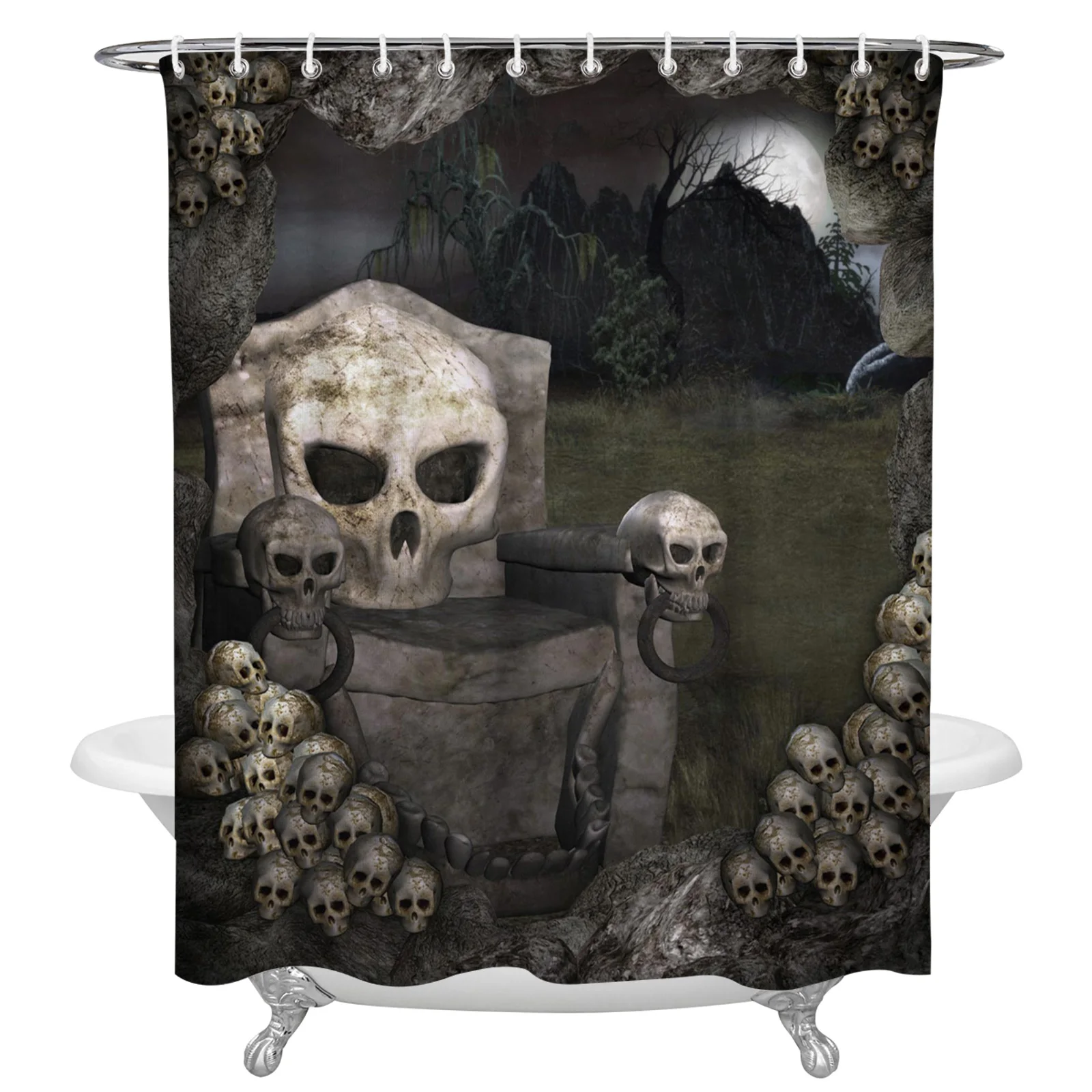 Forest Skull Stone Chair Shower Curtain Home Bath Decorative Waterproof Polyester Fabric Bathroom | Дом и сад