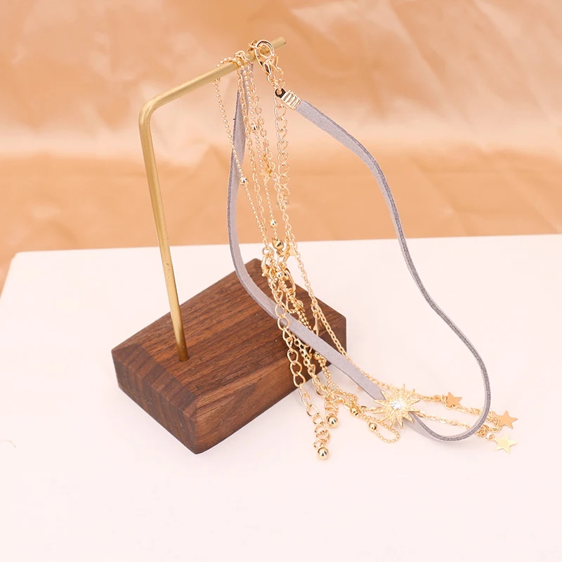3 слоя Трендовое ожерелье набор милый солнце звезда кулон золотой цвет цепочка