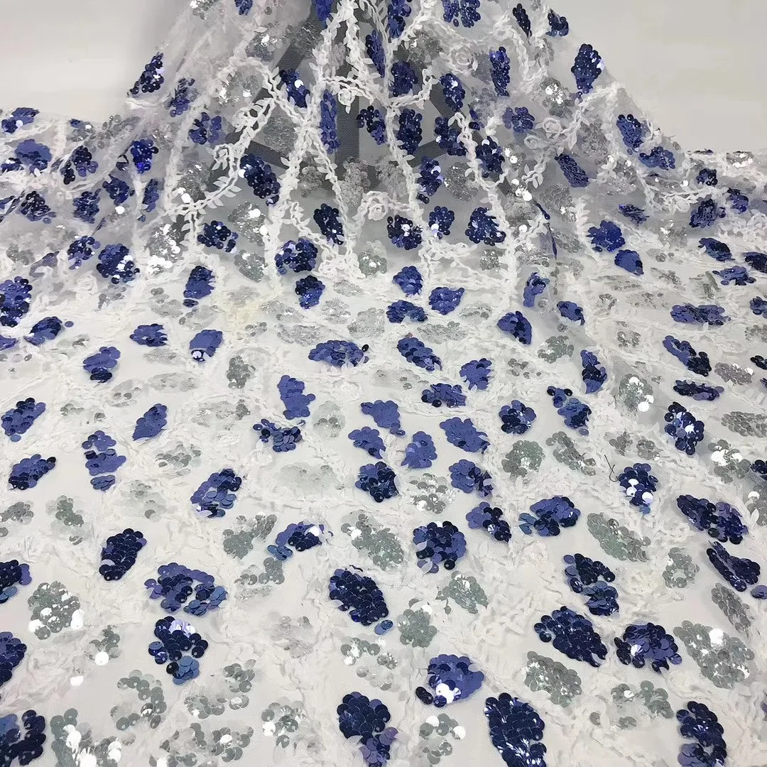 

2021 Latest African Lace Fabric High Quality French Mesh Embroidery Sequined Tulle Lace Fabric, Nigeria Party Dress D4218