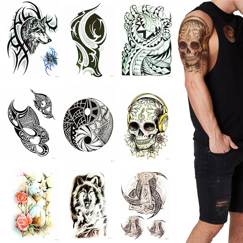 

Temporary Tribal Totem Tattoos for Men Guys Waterproof Extra Big Tattoo Sticker for Women Body Art Makeup Fake Tattoos