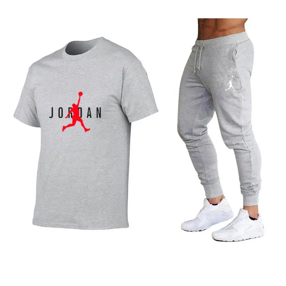 

2021 Hot Sale Men's Sportswear Summer Cotton T-shirt + Sports Pants Suit Casual Brand Fitness Pants T-shirt Hip Hop Fashion Suit