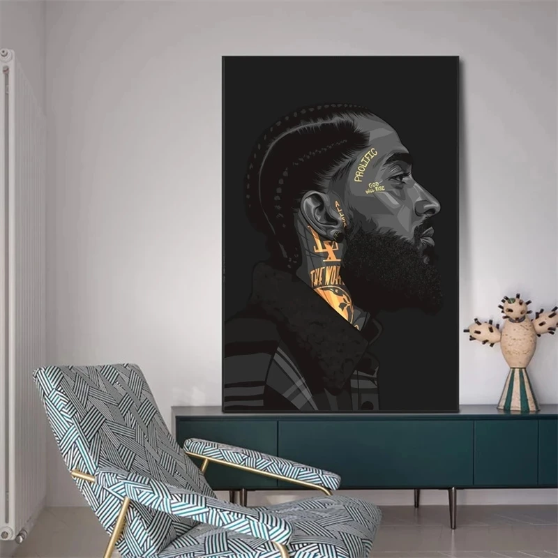 Плакат с рисунком нипси хасл рэпер настенная живопись для гостиной черный белый