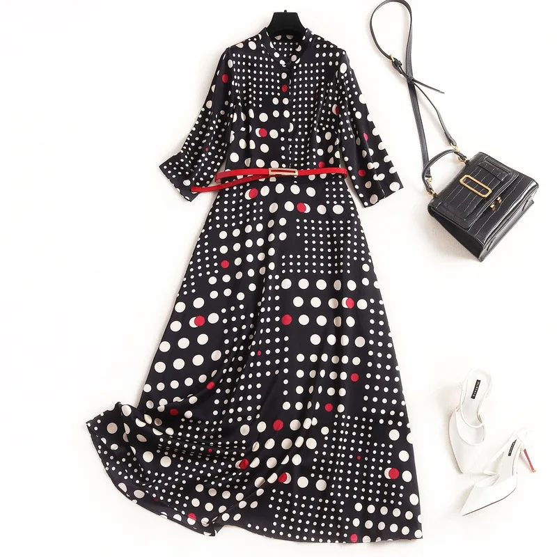 Шифоновое платье в горошек с принтом Модель 2020 года Контрастный цвет С открытыми