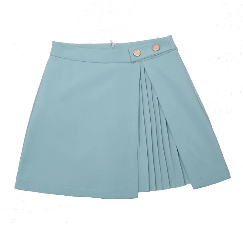 

Women Spring Summer Fashion Buttons A-Line Short Skirts 2021 Female Casual New High Waist Pleated Patchwork Slim Mini Skirt Ins