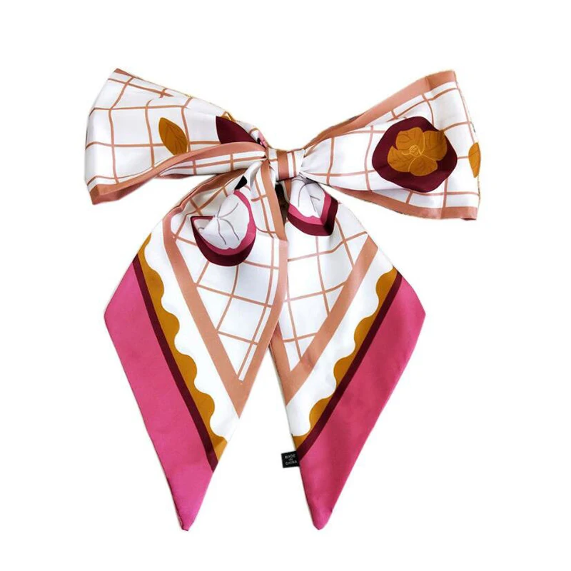 

Korea New Design Wide Scarf Various Print Women Silk Scarf Small Bevel Side Handle Bag Ribbons Female Head Scarves&Wraps