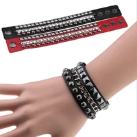 multilayers rock spikes rivet chains gothic punk wide cuff leather bracelet bangle fashion men bracelets jewelry 2 colors