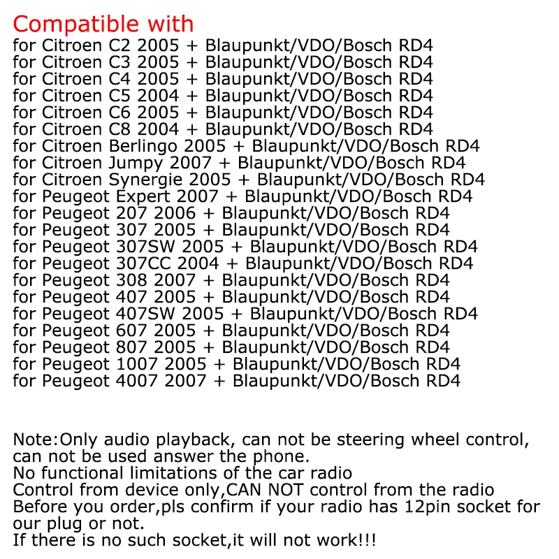 Автомобильный Bluetooth-модуль LISIDIC аудиоприемник для Citroen C4 C5 C6 berlingo Peugeot 207 307 407 RD4 12p