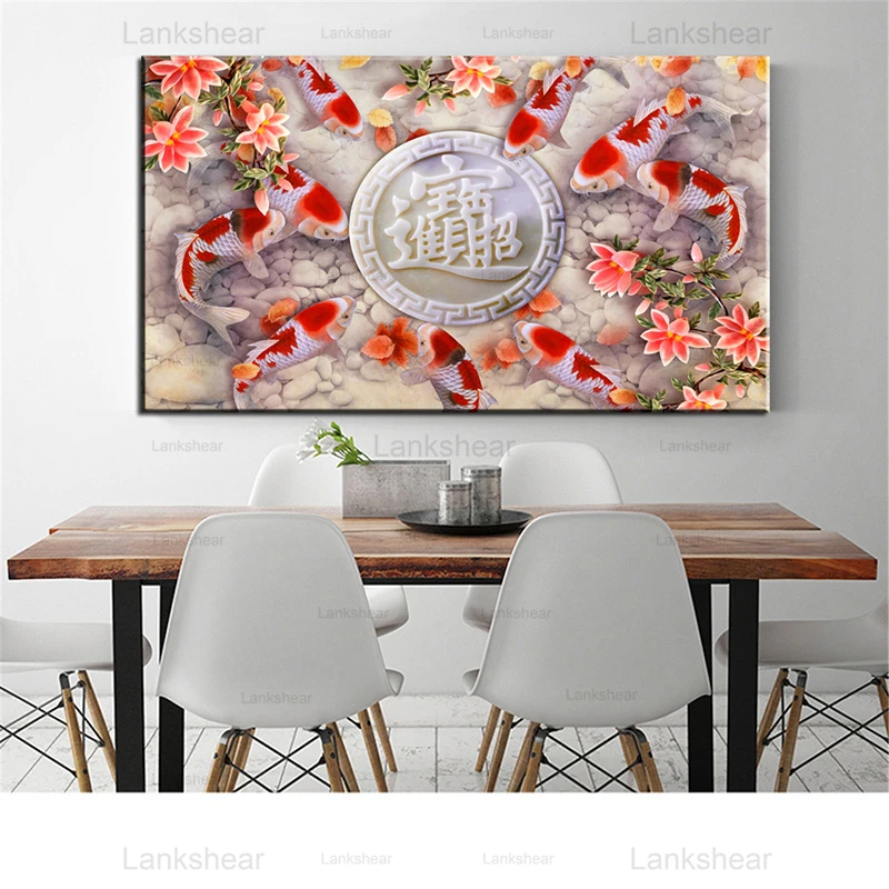 Фэн-шуй карп лотос пруд картина маслом на холсте | Дом и сад