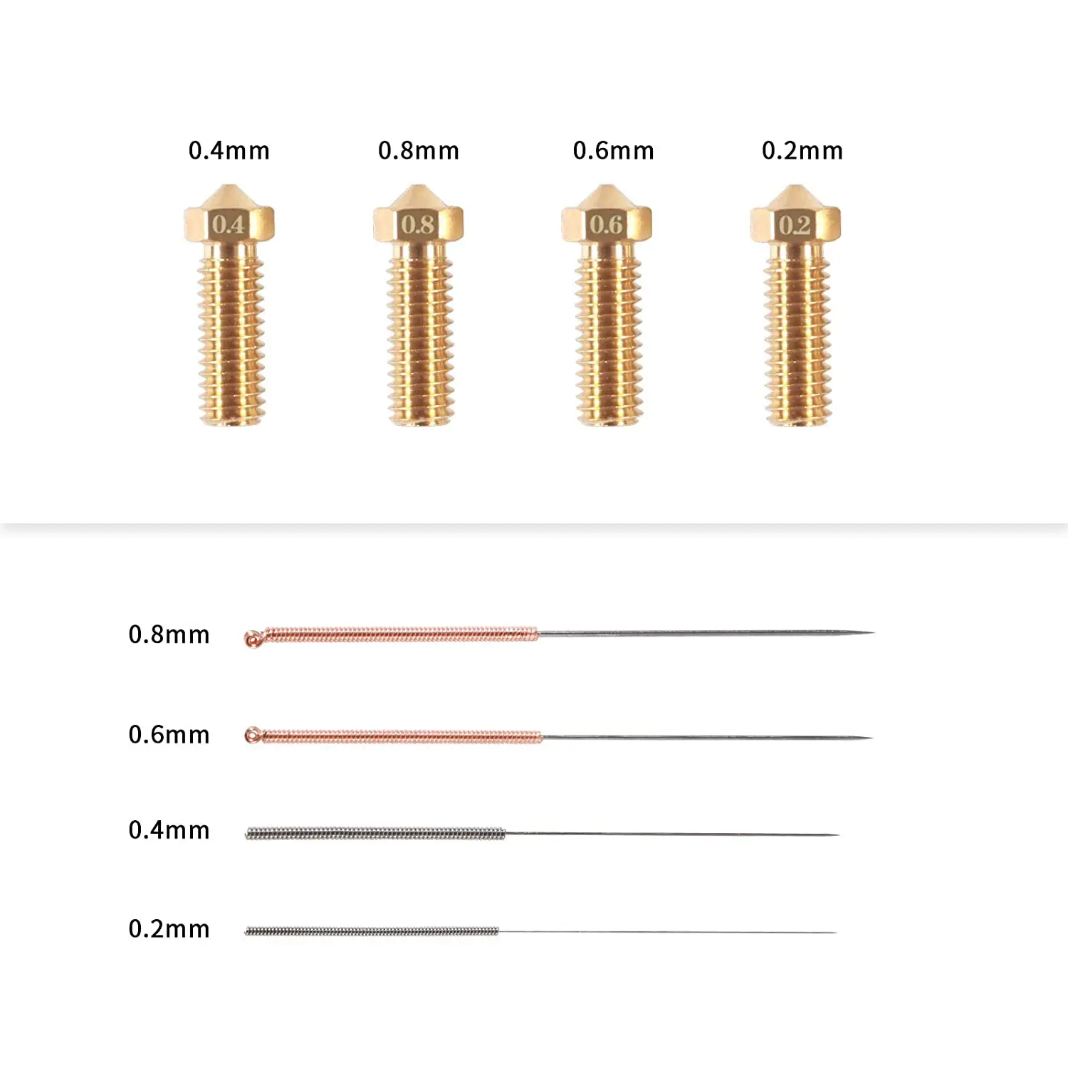 20 шт. набор сопел V6 Volcano из латуни 0.2мм 0.4мм 0.6мм 0.8мм дополнительные сопла экструдера 1.75мм филамента с иглами для чистки