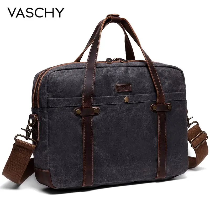 VASCHY мужской портфель, водостойкая Вощеная холщовая сумка-мессенджер, подходит для 15,6 дюймов, мужская сумка для ноутбука, винтажная кожаная сумка, портфель s