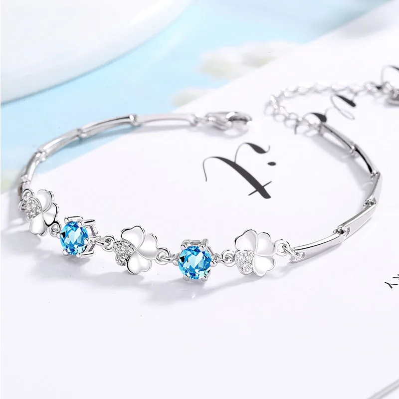 FUN-BEAUTY женский браслет Серебро S925 пробы пара счастливых четырехлистных клеверов