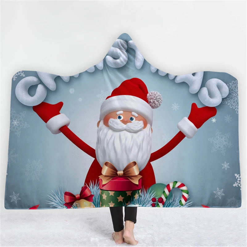 Рождественское покрывало бархатное мягкое одеяло с капюшоном и аниме-принтом