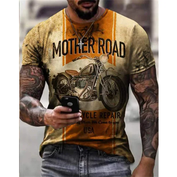 

2021 Oversized T Shirts Men Highway 66 Retro Printed Mens Short Sleeve Breathable O Neck Streetwear Casual Clothing Hip Hop Tops