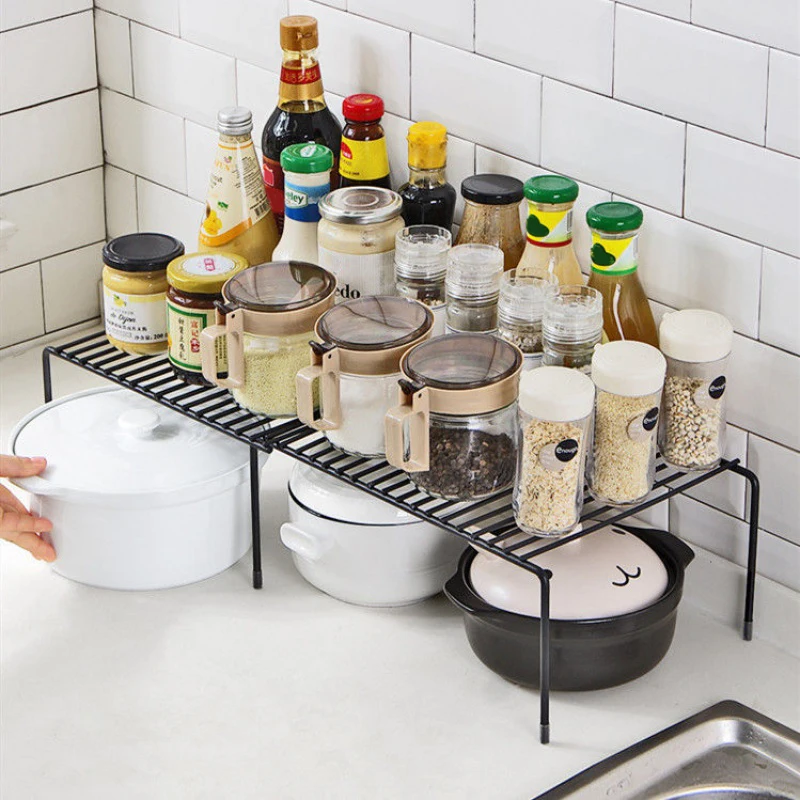 kitchen storage carbon steel shelf cabinet shelf organizers stackable expandable counter multifunctional shelves spice racks free global shipping
