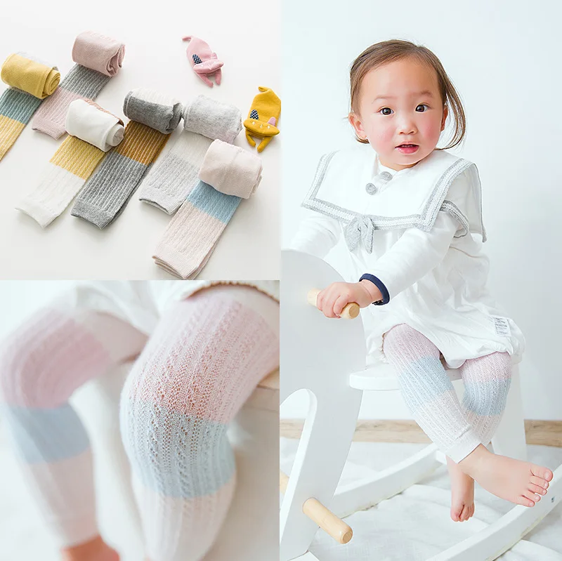 Детские колготки с девятью точками сетчатые разноцветные в радужную полоску для