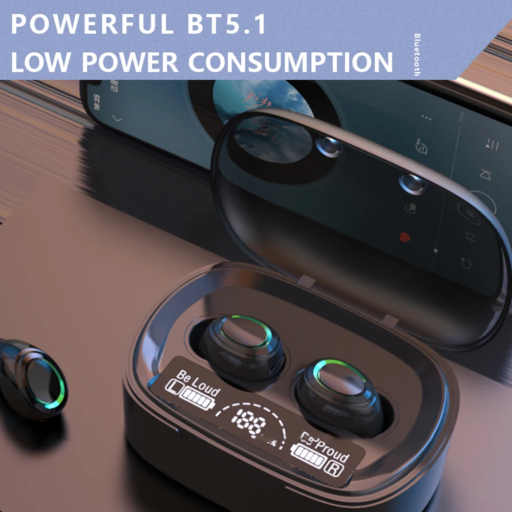 

2000mAh LED Bluetooth Earphone Wireless Headphones Earbuds TWS 5.1 Touch Control Sport Headset Noise Canceling Headphone