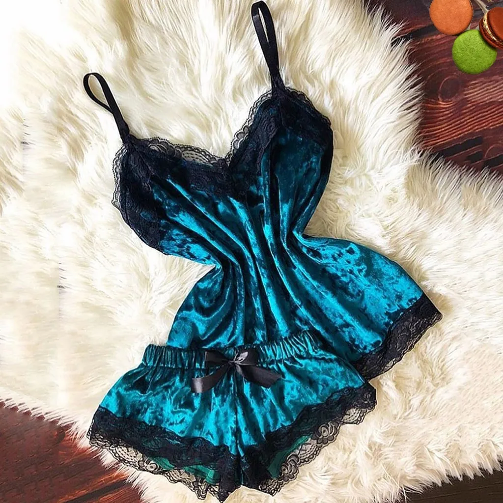 

New Women Sexy Lingerie Camisole Bow Shorts V-Neck Tops Velvet Pajamas Oversized Sleepwear pijama
