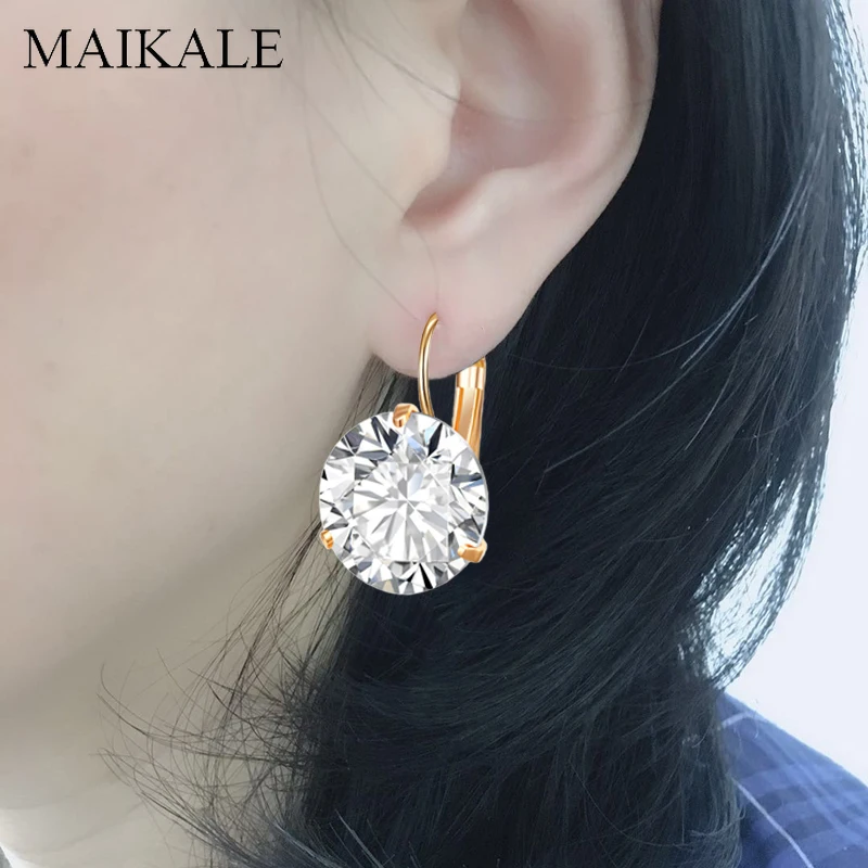 MAIKALE, корейские серьги, 16 мм, кубический цирконий, золото, серебро, цветные циркониевые серьги, темпераментные серьги-гвоздики для женщин, модный подарок