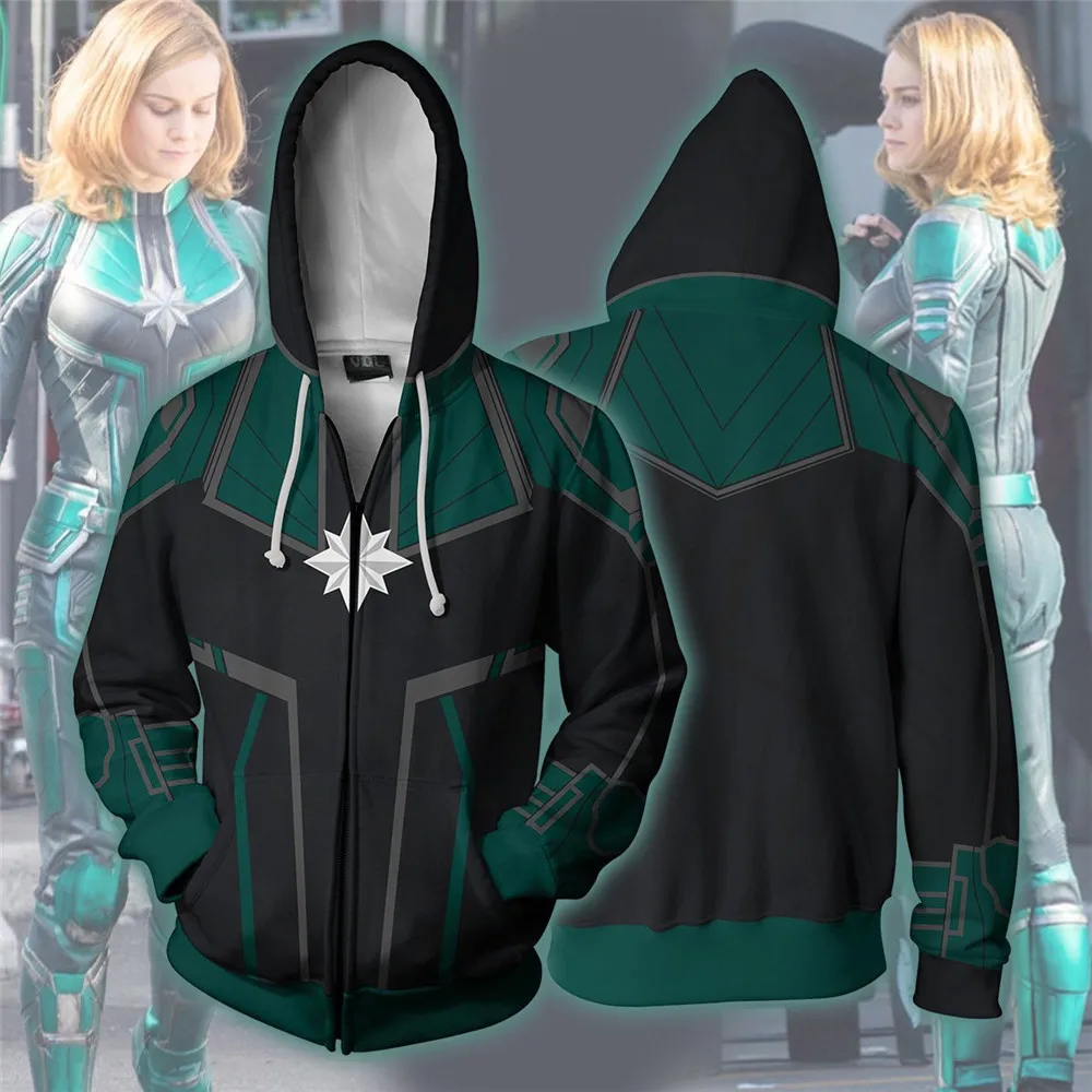 Captain Carol Danvers Hoodie Sweatshirts Long Sleeve Zipper Men Cosplay Sweatshirt Jacket | Тематическая одежда и униформа