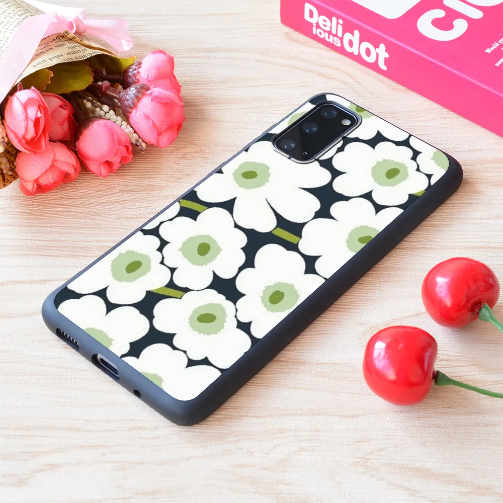 

For Samsung Galaxy Scandinavian Flowers Design Black Pink Print Soft Matt Phone Case