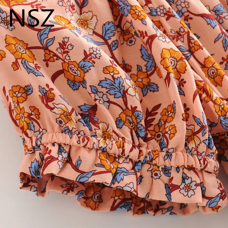 NSZ women printed cotton crop top summer blouse off shoulder sexy ruffles cropped shirt fashion beach style female blusa | Женская