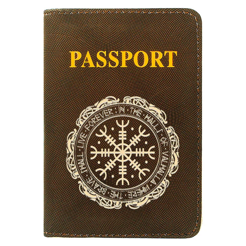 

High Quality Retro Viking Symbol Women Men Passport Cover Leather Travel ID Credit Card Holder Purse Wallet Case Gift