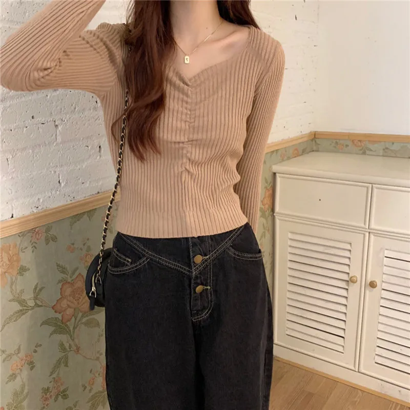 

Vintage Lady Knitted Cardigans Sweaters Women Long Sleeve V-neck Korean Office Fashion Autumn Winter Slim Tops Cardigans Female