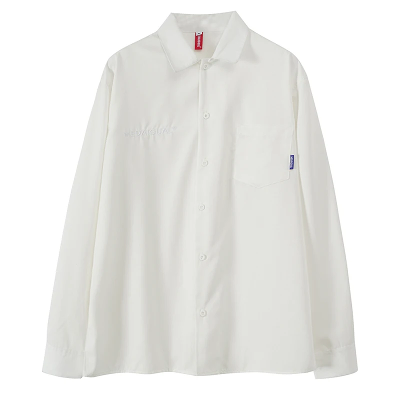 

SHENGPALAE Minimalist Letter Embroidery Blouse Women's Spring 2021 New Lapel Large Size Single Breasted Long Sleeve Shirt 5B952