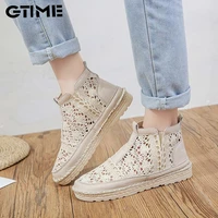 hollow out women boots flats slip on solid ankle short boot round toe shoes for women thick soled british style boots sjpae 621