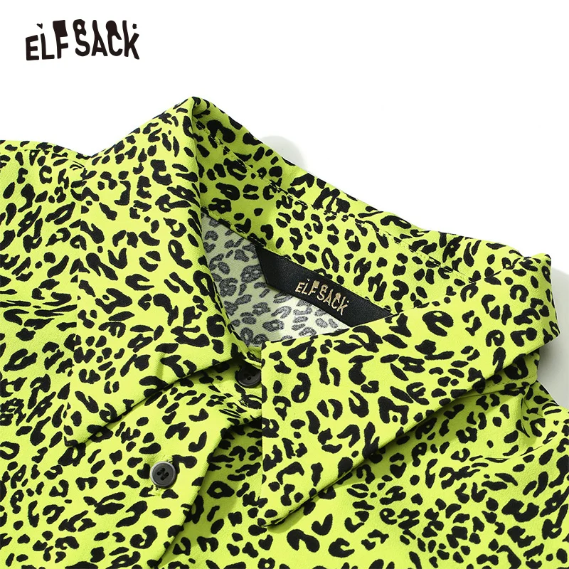 ELFSACK Sexy Leopard Women Shirts 2019 Autumn New Fashion Neon Yellow Female Bloouses Streetwear Vintage Casual Femme Tops | Женская
