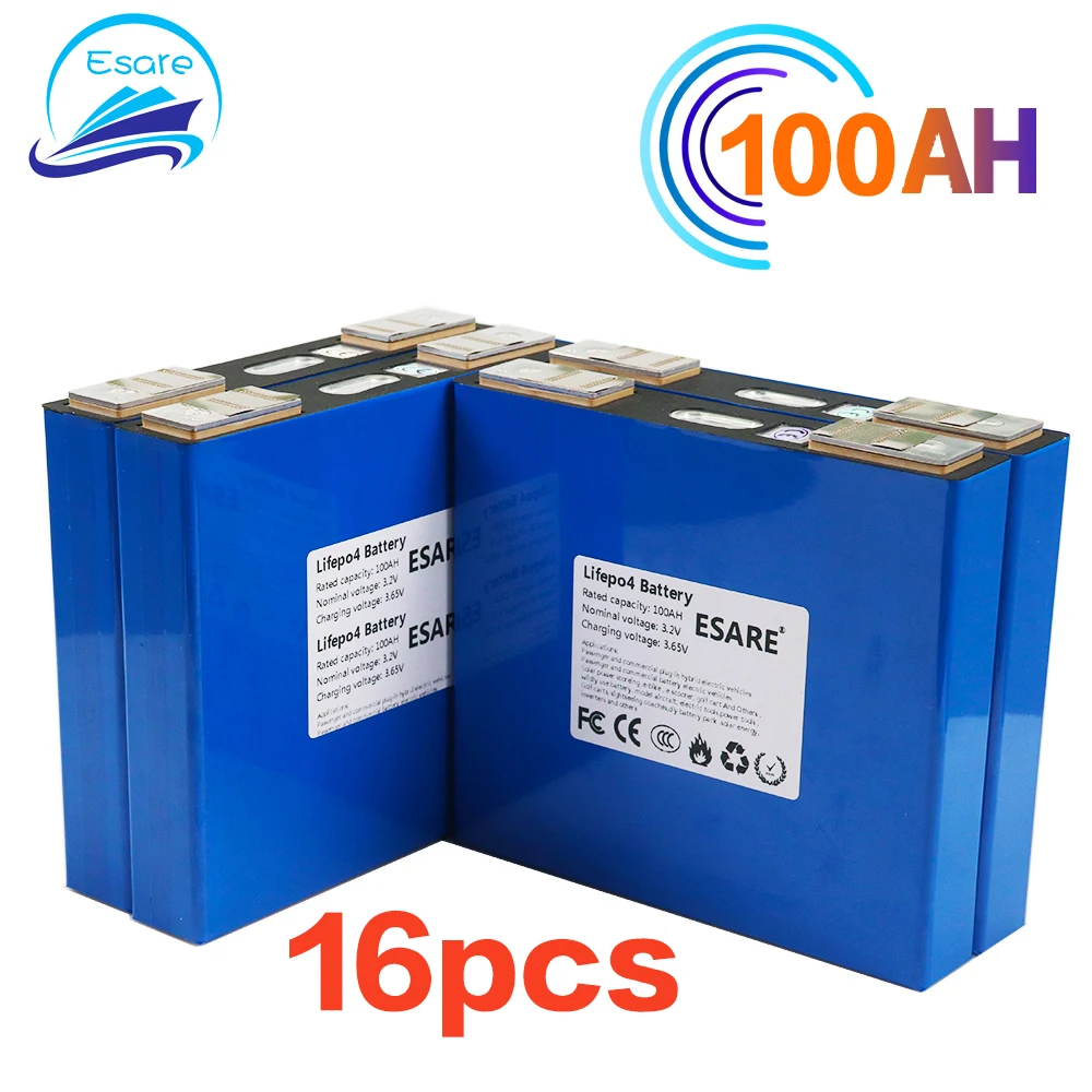 16 шт. 3 2 V 100Ah батарейный блок LiFePO4 литий phospha большой емкости 12V 24V 48V мотоцикл