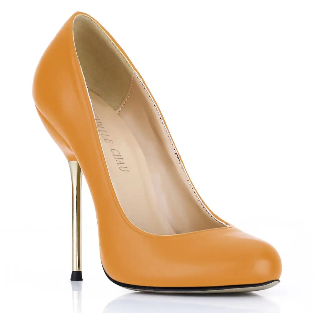 Пикантные вечерние женские туфли-лодочки на металлической шпильке; Zapatos Para Mujer Bombas de Tacon Alto de Aguja Vestido de Fiesta Moda YJ3845-b - Цвет: Orange PU